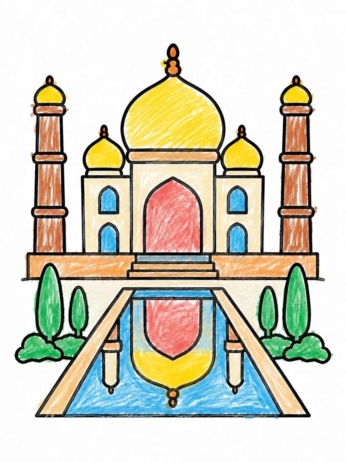 Colored example of the Simple Taj Mahal With Reflection coloring page