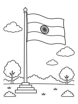 Free printable Indian National Flag On Flagpole coloring page