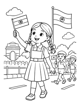 Free printable Indian Independence Day Parade With Kids coloring page