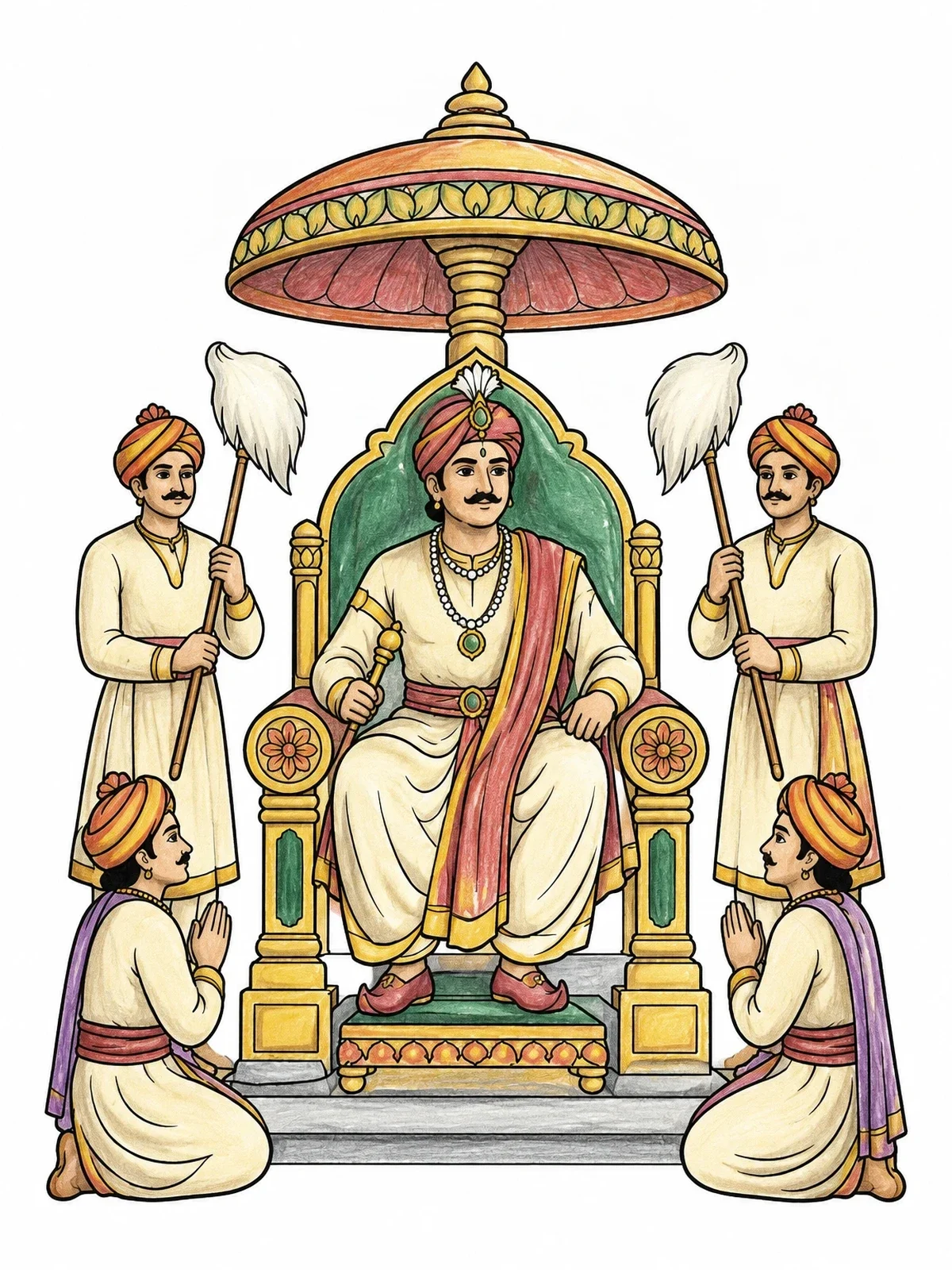 Colored example of the Indian Royal Court Scene coloring page
