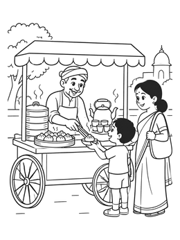 Free printable Indian Street Food Cart Vendor coloring page