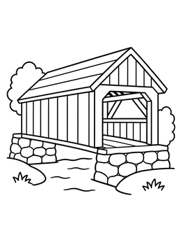 Free printable Classic Wooden Covered Bridge coloring page