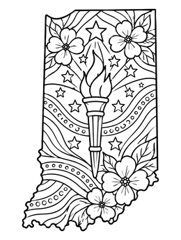 Free printable Indiana State Map Floral Zentangle coloring page