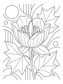 A blooming tulip tree flower with leaves on this indiana coloring page.