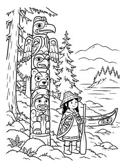 Free printable Pacific Northwest Coast Totem Pole coloring page