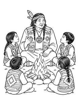 Free printable Elder Storytelling By The Campfire coloring page