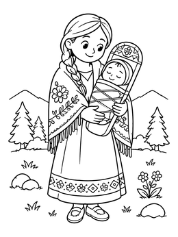 Free printable Mother Holding Baby In Cradleboard coloring page