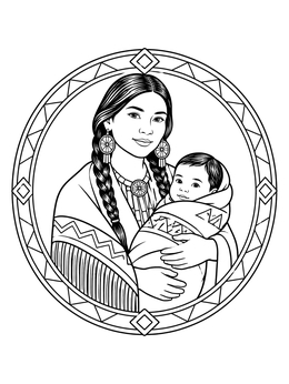 Free printable Indigenous Mother Holding Swaddled Baby coloring page