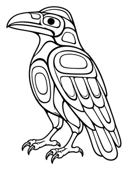Free printable Pacific Northwest Raven Line Art coloring page