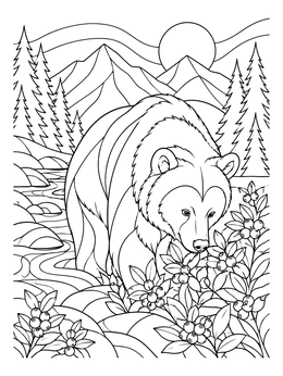 Free printable Bear Foraging In Mountain Landscape coloring page