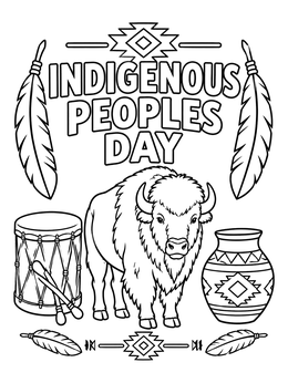 Free printable Indigenous Peoples Day With Buffalo And Drum coloring page