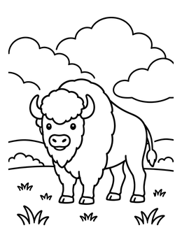 Free printable Cute American Bison On Prairie coloring page