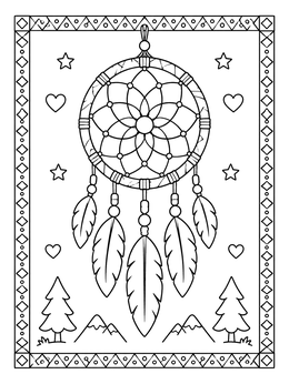 Free printable Dreamcatcher With Feathers And Border coloring page