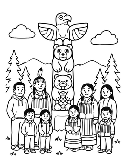 Free printable Family Beside A Carved Totem Pole coloring page