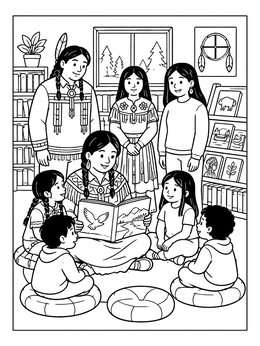 Free printable Library Storytime For Indigenous Peoples Day coloring page