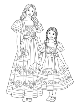 Free printable Mother And Daughter In Ribbon Dresses coloring page