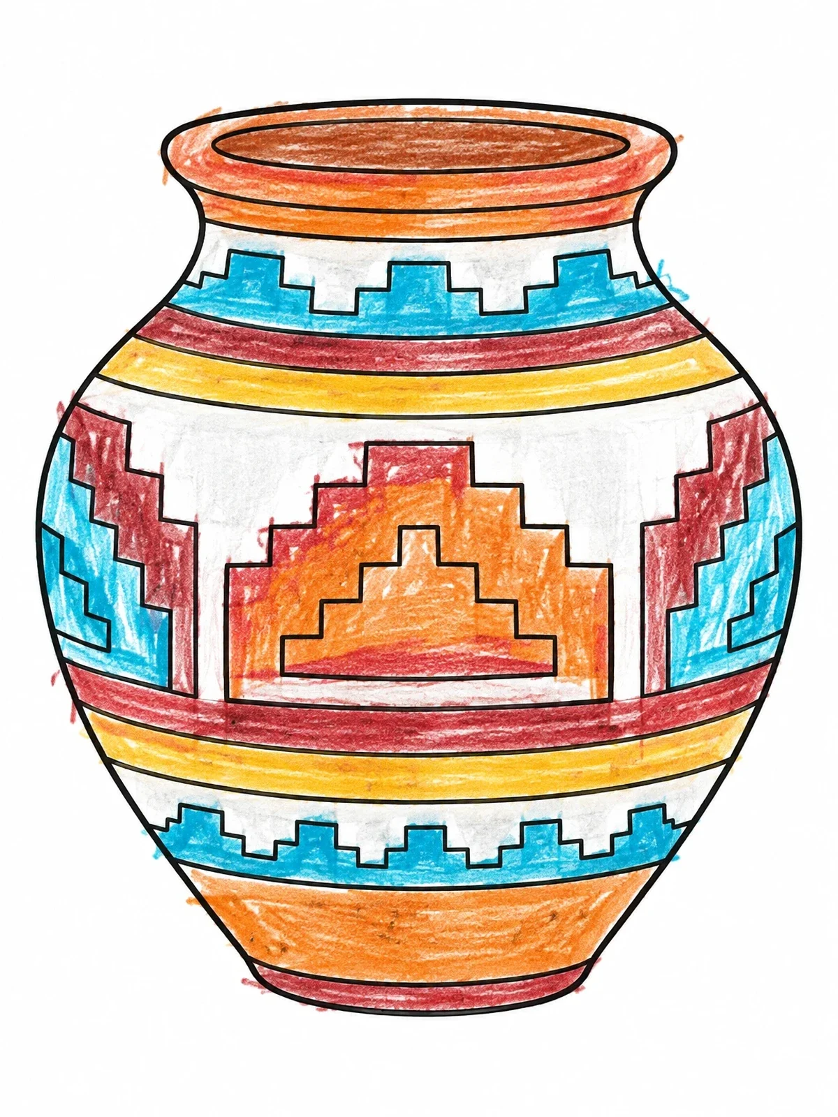 Colored example of the Traditional Pueblo Clay Pot coloring page