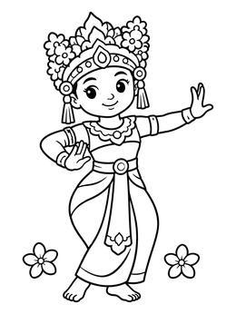 Free printable Cute Balinese Dancer With Flowers coloring page