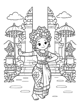 Free printable Balinese Dancer At Temple Gate coloring page