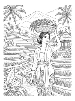 Free printable Balinese Woman At Rice Terraces coloring page