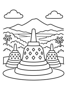 Free printable Borobudur Stupas With Mountain View coloring page