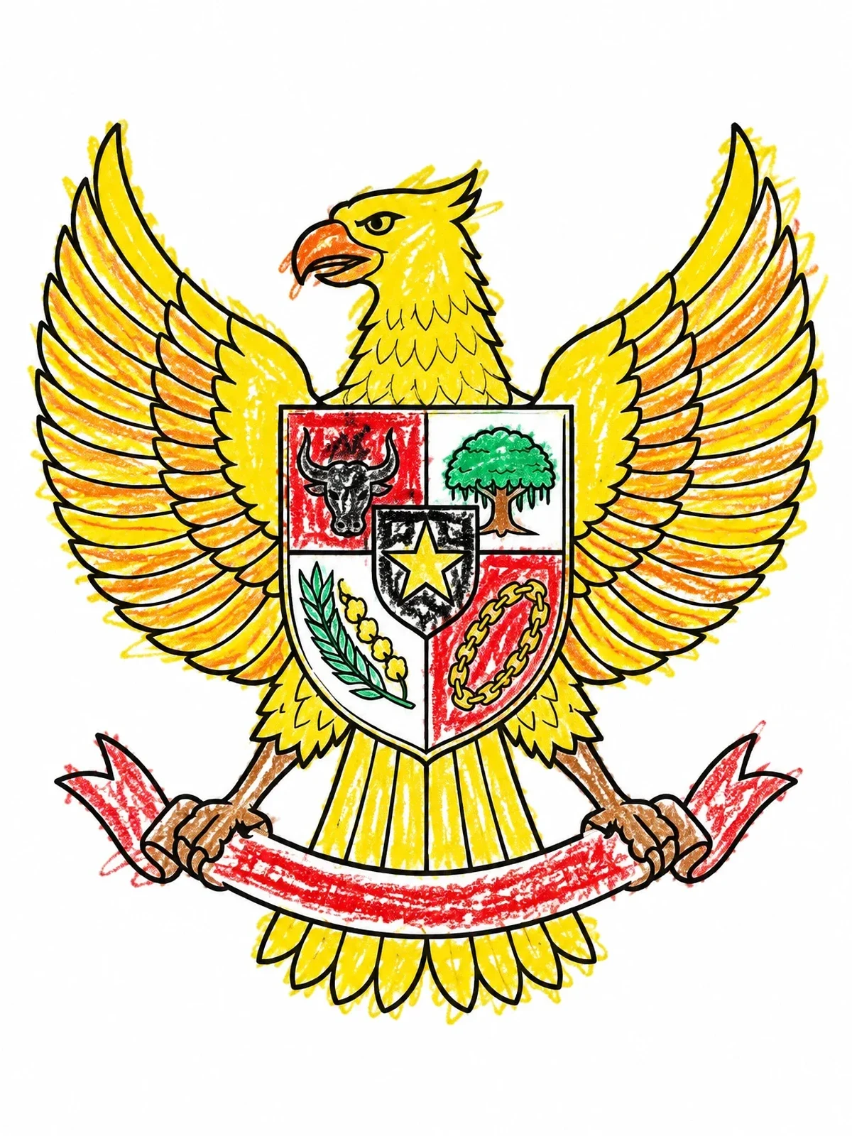 Colored example of the Garuda Pancasila National Emblem coloring page