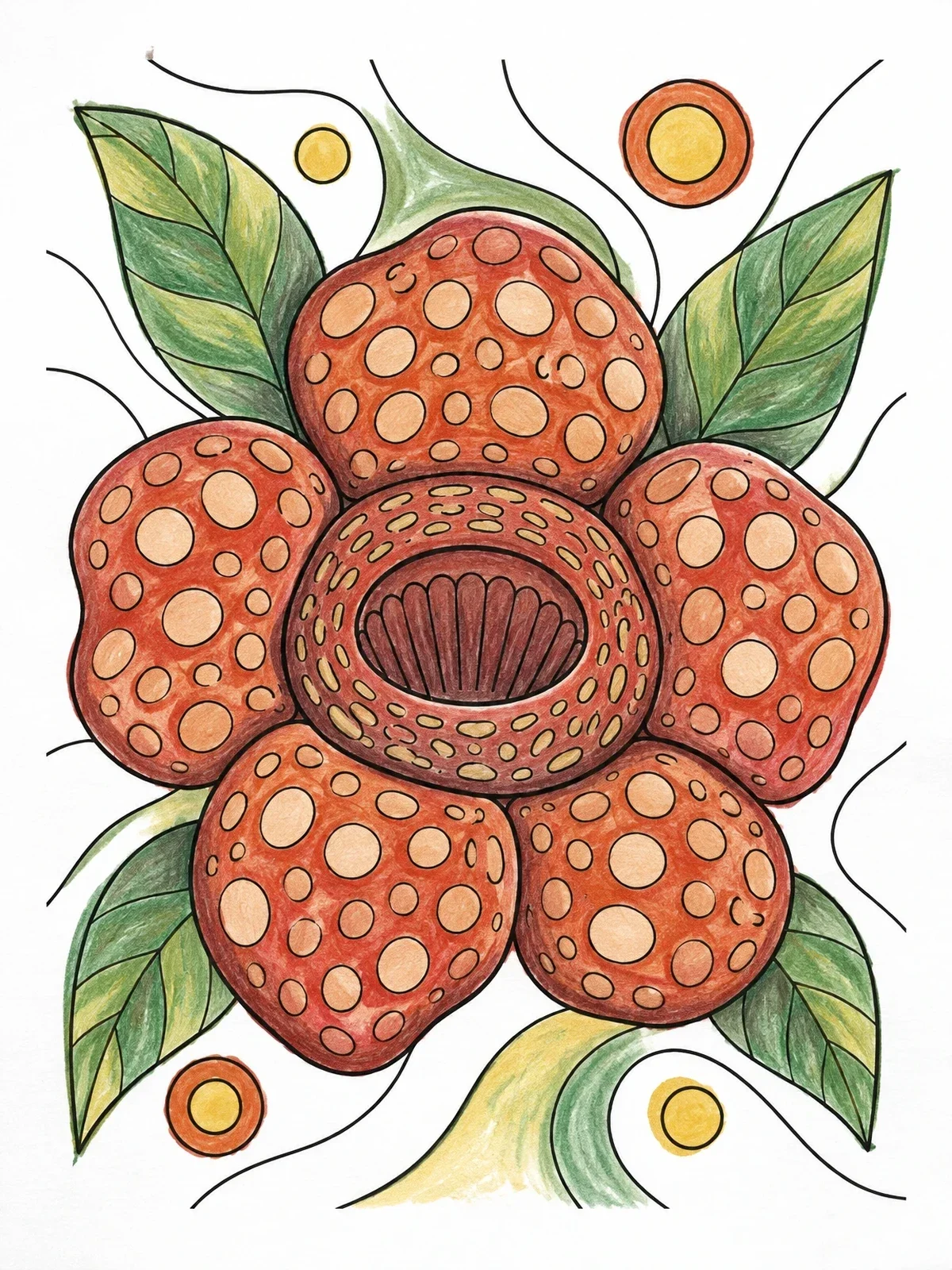 Colored example of the Giant Rafflesia Arnoldii Bloom coloring page