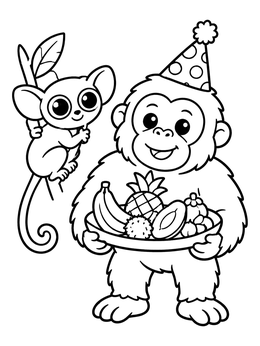 Free printable Party Orangutan And Cute Tarsier coloring page