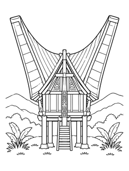 Free printable Traditional Toraja Tongkonan House coloring page