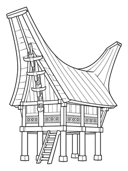 Free printable Traditional Toraja Tongkonan House coloring page