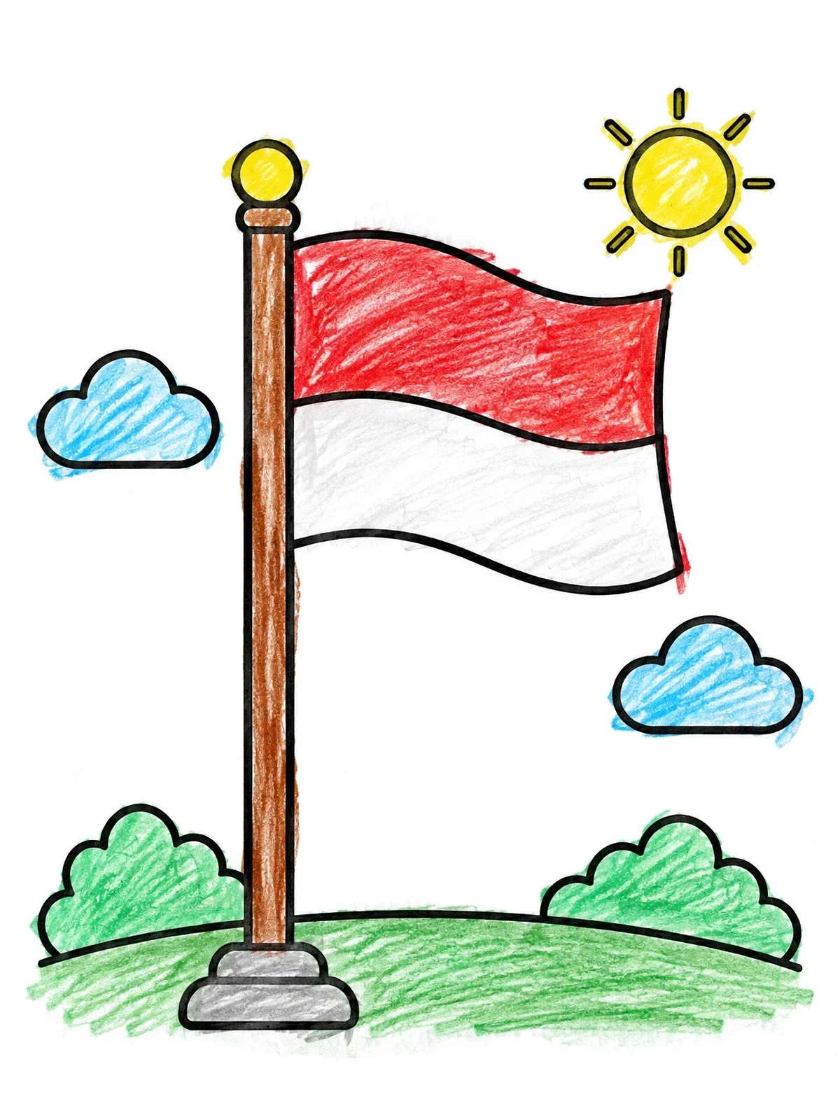 Colored example of the Indonesian Flag On A Flagpole coloring page
