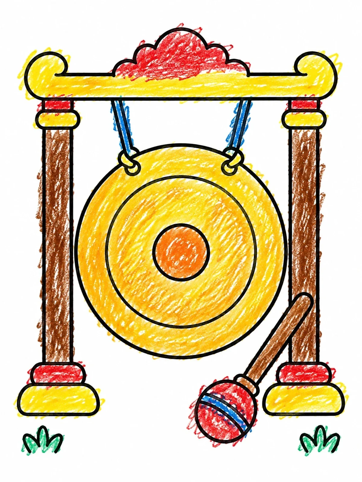 Colored example of the Traditional Indonesian Gamelan Gong coloring page