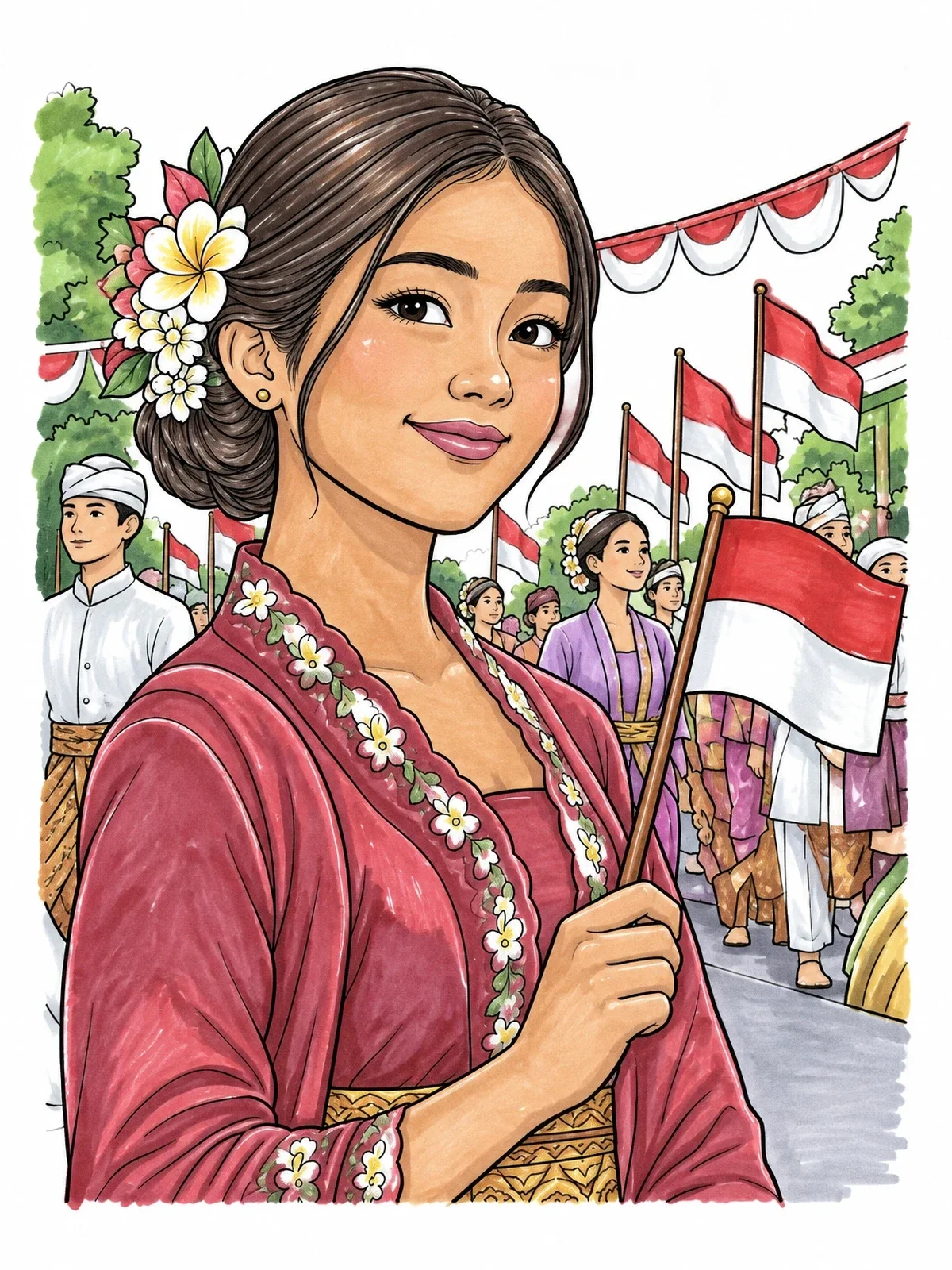 Colored example of the Indonesian Independence Day Celebration coloring page
