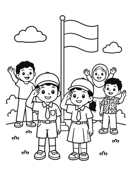 Free printable Indonesian Students Saluting The Flag coloring page
