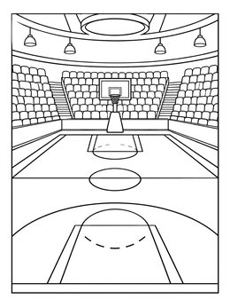 Free printable Indoor Basketball Arena Court coloring page