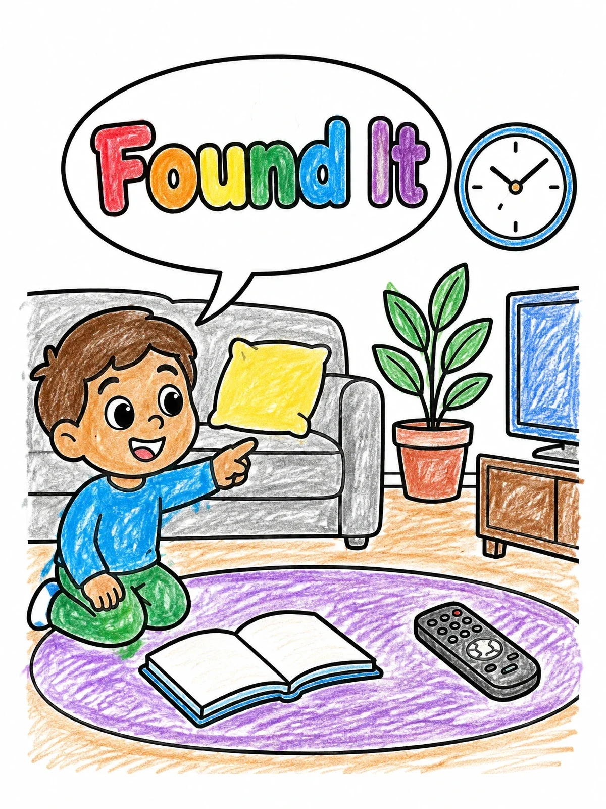 Colored example of the Indoor Living Room Scavenger Hunt coloring page