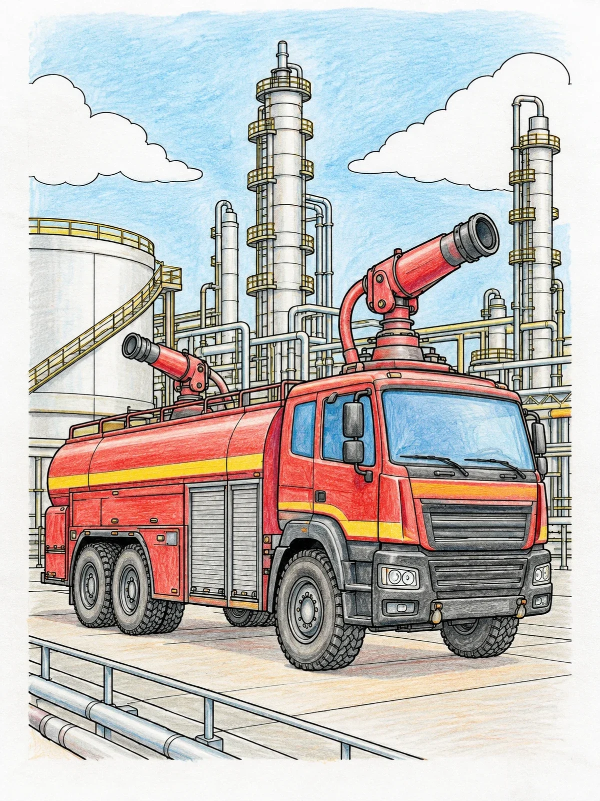 Colored example of the Industrial Foam Tender Fire Truck coloring page