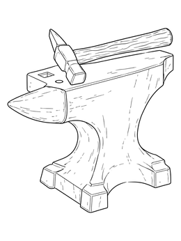 Free printable Blacksmith Anvil And Cross Peen Hammer coloring page