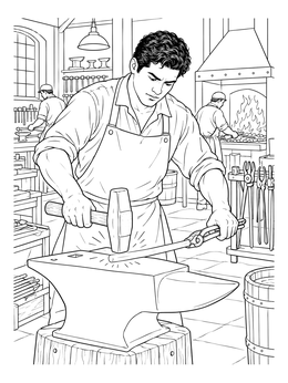Free printable Blacksmith Working At The Anvil coloring page