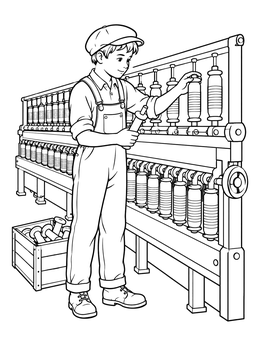 Free printable Bobbin Boy At The Spinning Machine coloring page