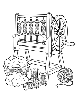 Free printable Early Spinning Jenny Machine coloring page