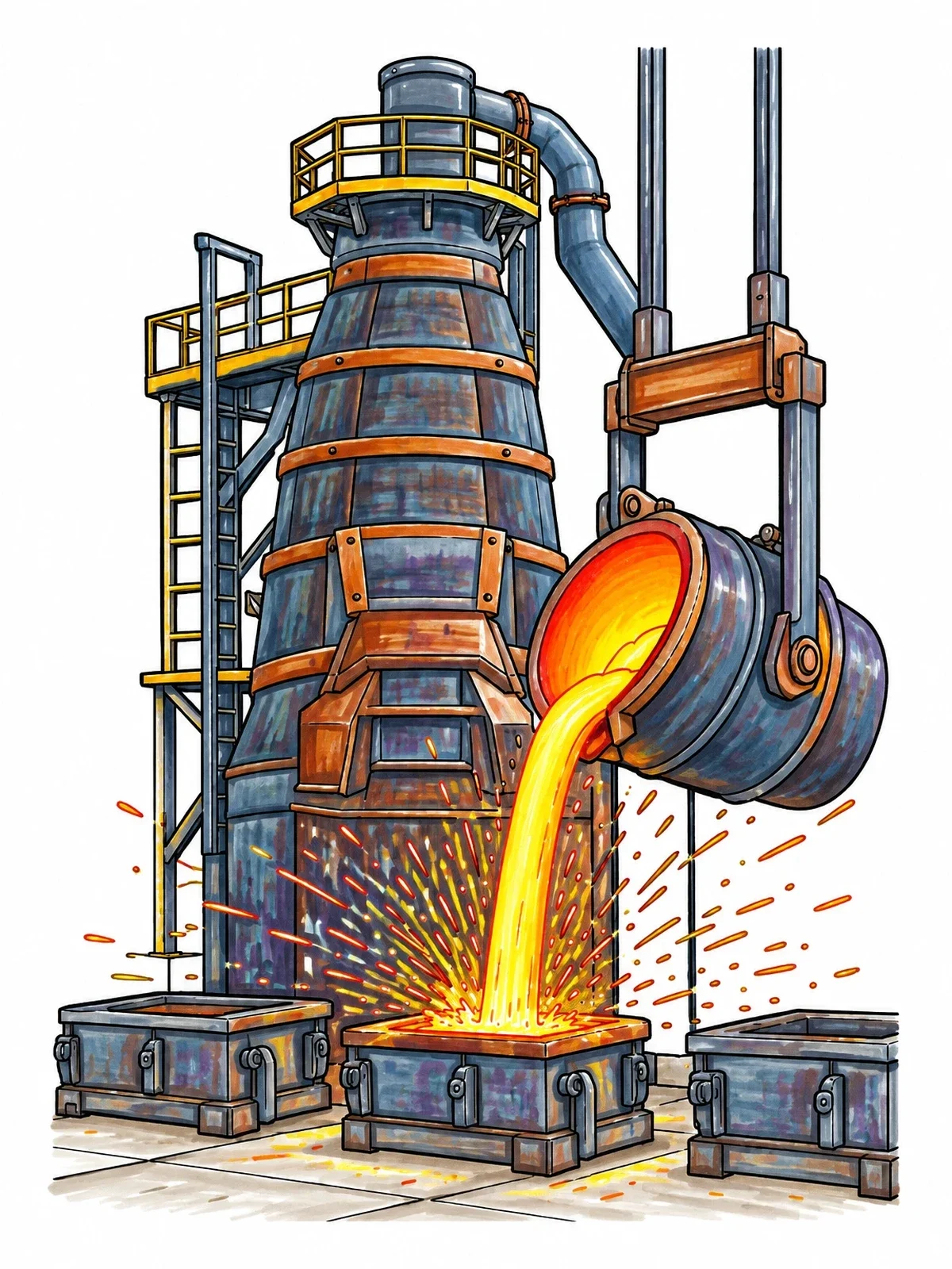 Colored example of the Iron Foundry And Molten Metal Pour coloring page