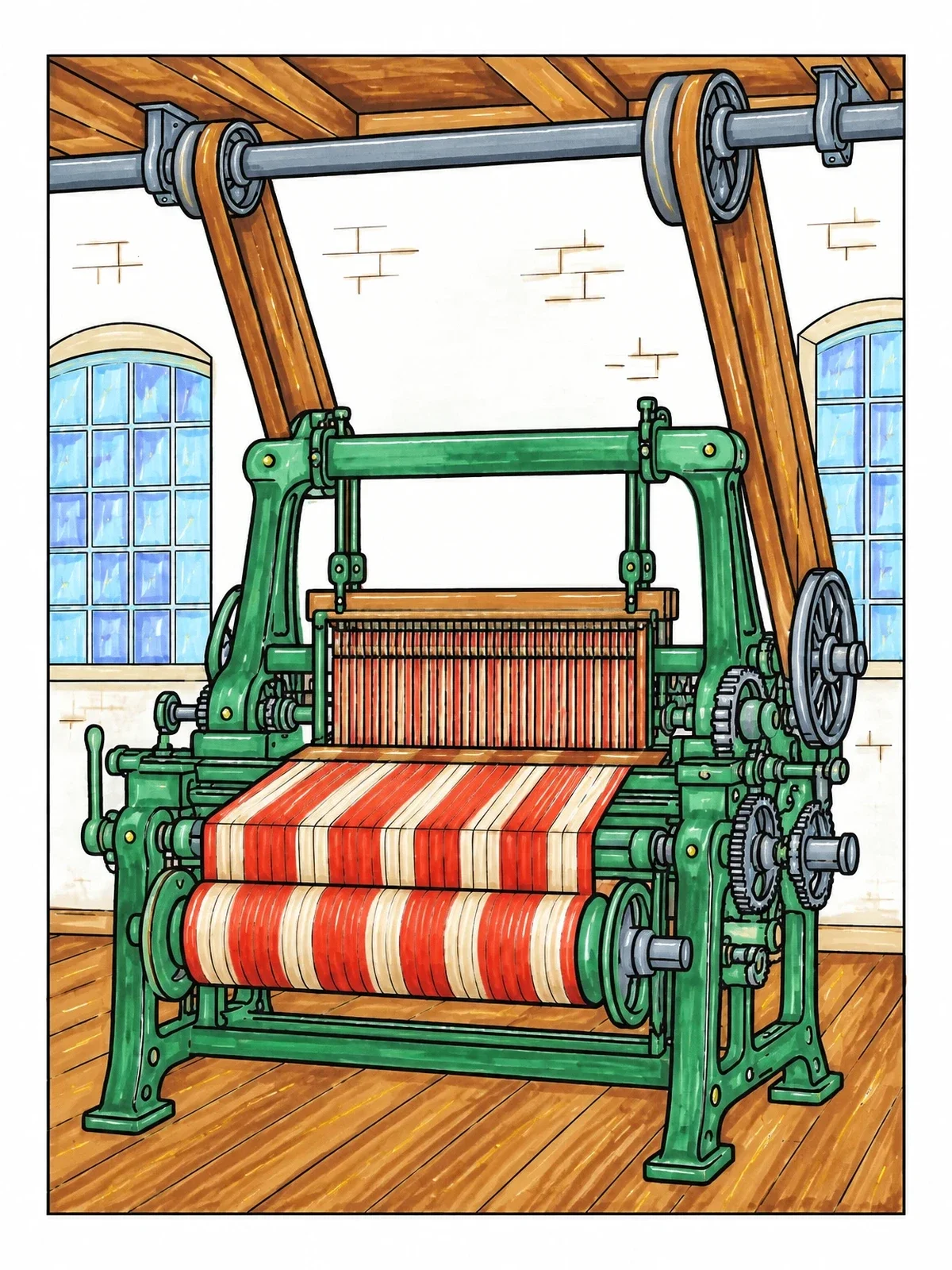 Colored example of the Power Loom In Textile Mill coloring page