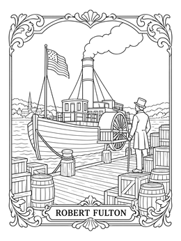 Free printable Robert Fulton And His Steamboat coloring page