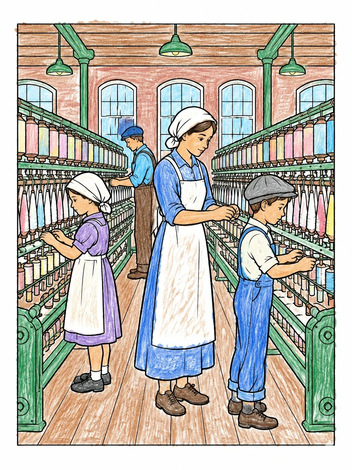 Colored example of the Workers In A Textile Mill coloring page