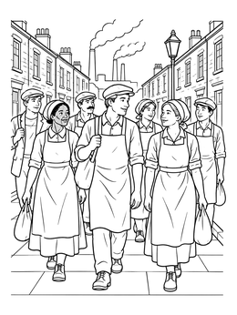 Free printable Victorian Factory Workers Walking Home coloring page