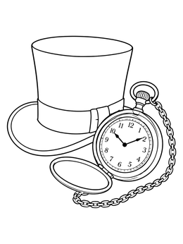 Free printable Victorian Top Hat And Pocket Watch coloring page