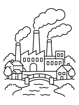 Free printable Vintage Factory Town By The River coloring page