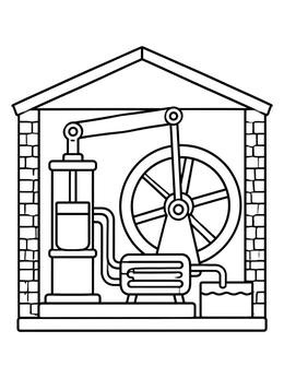 Free printable Vintage Steam Engine In Workshop coloring page