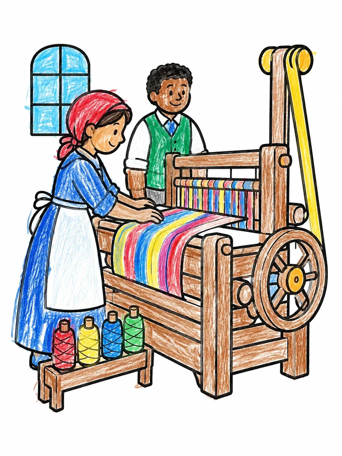 Colored example of the Weavers Working At A Loom coloring page